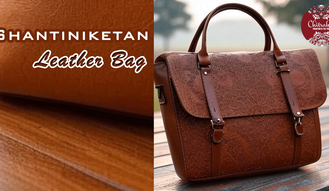 Handcrafted Shantiniketan leather bag with traditional embossed design
